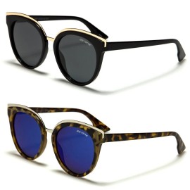 BeOne Polarized Oversize Cat Eye Women's Round Sunglasses - Black - Mirror Lens