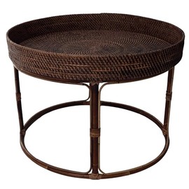GURU SHOP Braided Round Coffee Table, Side Table, Coffee Table Made of Ratan, Brown, Rattan, Size: D 50 cm, H 27 cm, 27 x 50 x 50 cm, Coffee Tables & Floor Tables