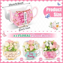 6 Pcs Tea Party Decorations Princess Party Flower Boxes Centerpiece Floral Teapot Centerpiece for Floral Tea Themed Birthday Party Supplies Baby Shower Wedding Anniversaries (Elegant Tea Pot)