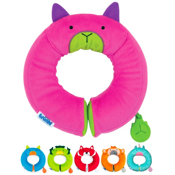 Trunki Kid's Travel Neck Pillow And Chin Rest | Support Sleepy Heads in the Car Seat, Plane, Bike or Pram | Yondi SMALL Betsy (Pink)