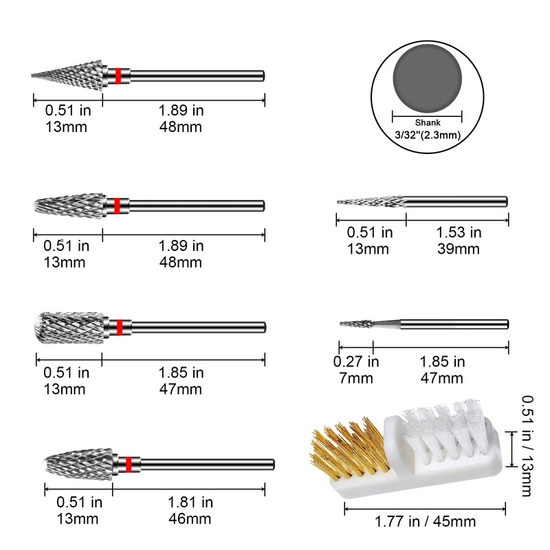 Diesisa 6PCS Nail Drill Bits, 3/32 Inch Efile Nail Drill