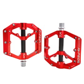 K PEDC Pedal de bicicleta de aleación de aluminio de 9/16 MTB Pedales de bicicleta planos antideslizantes de plataforma ancha con 3 rodamientos para bicicletas de montaña, carretera, BMX (Rojo 3Rodamientos)