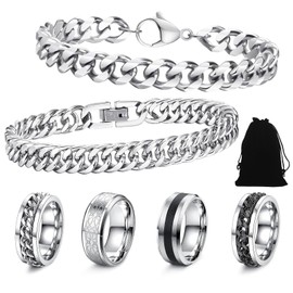 KERANEET Men's Bracelet Men's Silver Bracelet Men's Stainless Steel Men's Bracelet Stainless Steel Bracelets for Gifts Men Young, Stainless Steel, No
