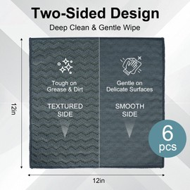 INFICRIME 6 Pack Microfiber Cleaning Cloths, 12 x 12 Inch Dual-Sided Reusable Dish Towels, Soft & Textured All-Purpose Cleaning Rags for Kitchen, Home, Car, Lint-Free Washable Cleaning Cloths, Grey
