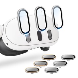 Camera Lens Protector for Oculus Meta Quest 3 Accessories, Thin 9H Tempered Glass, Alloy Frame, Anti-Scratch, Camera Screen Protector Cover, Case Friendly, High Definition Lens Accessories, Silver+Golden