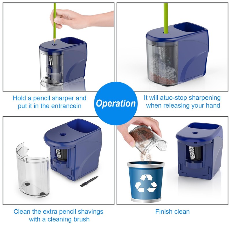 Electric Pencil Sharpener Heavy-Duty Helical Blade Sharpener USB/Battery Operated for