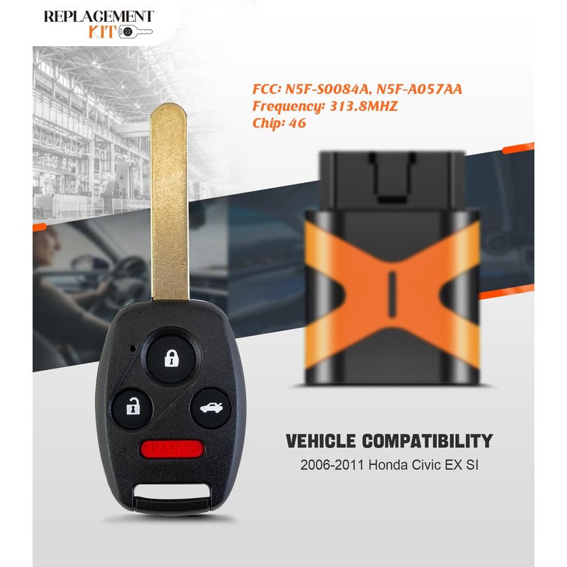 Extra-Partss Simple Remote Replacement Kit for Honda N5F-S0084A fits 2006