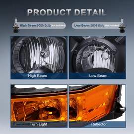 KUIPERAUTO Headlights Assembly Replacement Compatible for 2006-2010 Jeep Commander Sport Utility Halogen with Clear Lens Black Housing Amber Reflector Front Lamps Driver and Passenger Side (Set of 2)