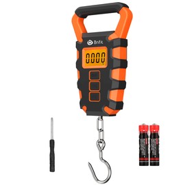 Ankilo Digital Hanging Fishing Scale with Ruler, 110lb/50kg Electronic Digital Luggage Scale, Fishing Postal Hanging Hook Scale with Measuring Tape, Backlit LCD Display, Orange