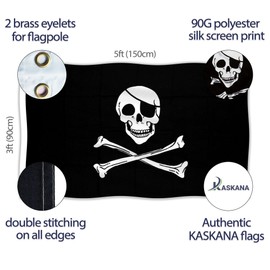 Pirate Flag – Jolly Roger Flag - Double-sided Print – 90G polyester - Double Seam - 2 brass eyelets, large 5ft x 3ft