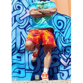 MECH-ENG - Pantalones cortos casuales para hombre, atléticos, para correr, con cordón gráfico, pantalones cortos de malla para calle, Naranja (Orange Flame), X-Small