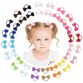 40PCS 2 Inches Baby Girls Hair Bows Ties Mini Boutique Elastic Hair Rubber Ribbon Hair Band Accessories for Kids Toddlers Infants, Multi-colored in pair