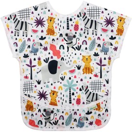 ZENBÉBÉ Baby Bib for Boys & Girls - Colorful Waterproof Leak Proof Toddler Short Sleeve Smock - 1-3 years (Safari ii)