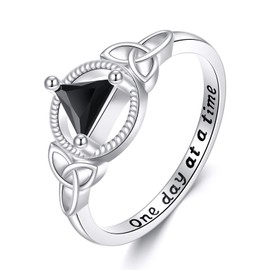 YAFEINI Sobriety Ring Sterling Silver Triangle Ring Celtic Trinity Sobriety Alcoholics Anonymous Gifts for Women