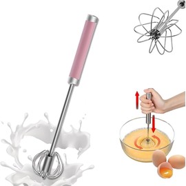 ProBytes Hand Push Egg Beater – Semi-Automatic Stainless Steel Self-Turning Whisk with Comfortable Handle – Manual Kitchen Blender, Mixer, Whisker (Pink)