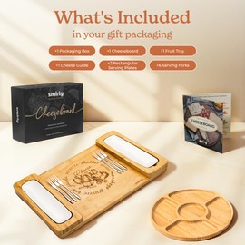 SMIRLY Charcuterie Boards Set - Large Bamboo Cheese Board set - House Warming Gifts New Home, Wedding Gift for Couple, Bridal Shower Gift, Birthday Gifts for Women