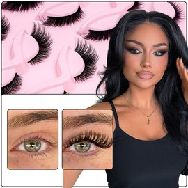 3D Faux Mink Lashes 10 Pairs Fluffy Flutter Cat Eye & Fox Eye Styles, 14mm 15mm DIY Long Wispy Strip Fake Eyelashes Soft Band for Beauty Makeup, Natural Look By Maymeet