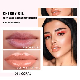 Yanqina Hydrating Lip Glow Oil - Moisturizing Tinted Lip Gloss Plumping Nourishing Non-sticky Long Lasting Lip Stain with Cherry Oil 0.27 fl.oz (Coral)