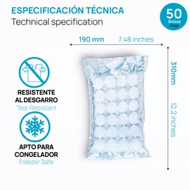 OFITURIA Sacchetti per Cubetti di Ghiaccio 190×310 mm Ermetici E Resistenti, Sacchetti per Ghiaccio E Freezer, Ideali per Preparare, Conservare Ghiaccio (50 Sacchetti)