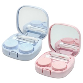 2-Pack Travel Contact Lens Cases – Pink & Blue Colored Kits with Mirror, Solution Bottle, Applicator & Remover Tools