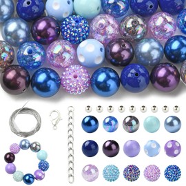 Stiesy 1 Set Dark Blue & Purple Color Bubblegum Beads for Pens 19.5mm Plastic Chunky Beads Loose Round Spacer Beads for Bracelet Jewelry Making DIY Craft