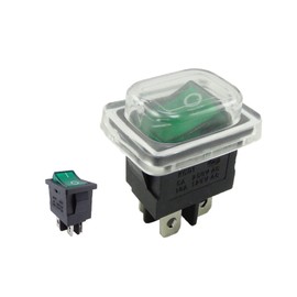Built-in Rocker Switch 19 x 13 mm with Waterproof Cover 2-Pin (4 Pins) Green