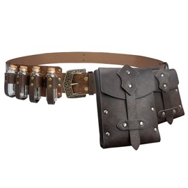 EpicCos 4 Pieces Medieval Alchemy Belt Waist Pack Combo with Multiple Potion Bottles, Viking Rivet Belt Side Pocket for Cosplay (Brown B)