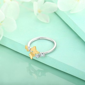FJ Butterfly Ring 925 Sterling Silver Cubic Zirconia Ring Butterfly Jewelry Gifts for Women Size 10