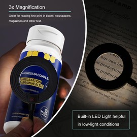 iGoober Rechargeable Magnifying Glass with Light, 3X Lighted Magnifying Glass, 3 Color X 3 Brightness, Portable Magnifier with LED Reading Light Clip On, for Reading Small Print, Craft, Sewing