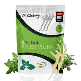 EF-Globally Dental Floss Picks, Plant-Based and Eco-Friendly, No Break and No Shred Floss, 100 Count, Mint