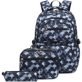 Createy 3Pcs Mermaid Backpack for Girls Backpacks Elementary Primary Middle School Bag Kids Backpack with Lunch Box Teen BookBags Set