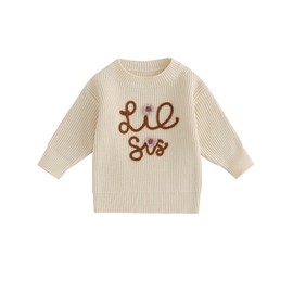 ZZLBUF Sister Matching Outfits Newborn Baby Girl Knit Romper Toddler Chunky Knit Pullover Sweater Fall Winter Clothes (Lis Sis, Beige Sweaters, 0-6 Months)