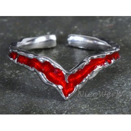 NicoWerk SRI939 Women's Silver Ring 925 Sterling Silver Textured Red Elegant Eye-catching Bordeaux Point, Adjustable Open, Metal