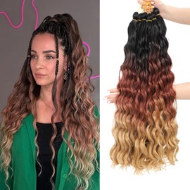 MLETULIPS Curly Crochet Braiding Hair Extensions Deep Wave Braiding Hair Ocean Wave Crochet Hair Soft Synthetic Bohemian Curly Water Wave Crochet Braids for Women (1B/30/27#, 20 inch/6 pack)