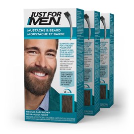 Just For Men Mustache & Beard, Beard Dye for Men with Brush Included for Easy Application, With Biotin Aloe and Coconut Oil for Healthy Facial Hair, Medium-Dark Brown, M-40, 3 count (Pack of 1)