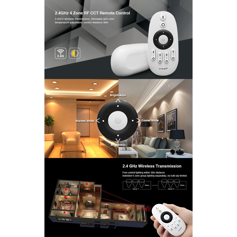 LGIDTECH FUT007 Mi.Light CCT WW+CW 4-Zone Remote Controller (Battery Not