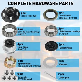Klmnduo 2 Set Trailer Idler Hub Kits for 3500 lbs Trailer 1-1/16" to 1-3/8" Axle, 5 Lug Trailer Hub with L44649 L68149 Bearing Kit