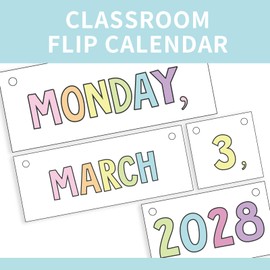 Pastel Calendar Bulletin Board Set Flip Calendar Set Classroom Decoration for Whiteboard with Date Cards Days of The Week for Classroom Home School Supplies