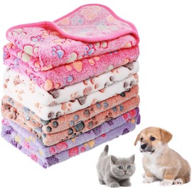 8 Pieces Fluffy Puppy Cats Blanket with Cute Printed Paws, Soft Flannel Snuggle Blankets, Washable Warm Pet Sleep Bed Couch Cushion Mat for Puppies Small Dogs Cats Kittens Rabbit-23.6 x 15.7in