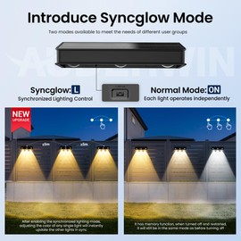 AUDERWIN Solar Fence Lights, 1200 mAh Solar Wall Lights Outdoor Waterproof IP65 led for Outside Backyard, Patio, Front Porch, Yard, House, Garden, Pool Decor (6 Pack) 6 Modes