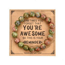 Inspirational Bracelets for Women Natural Stone Crystal Relief Anxiety Yoga Chakra Bracelet Gifts for Birthday Christmas Mothers day Valentines Teacher Appreciation Friend-Muti Green-10MM