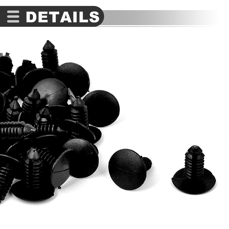 Motoforti Universal Car Clips, Car Rivets Retainers, 7mm/0.28", Plastic, Black,
