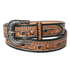 American Darling Beautifully Hand Tooled Black Genuine American Leather Belt Men and Women Western Belt with Removable Buckle