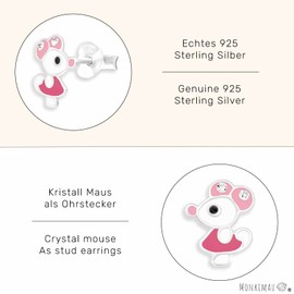 Monkimau Cute Mouse Stud Earrings 925 Silver Jewellery Silver Earrings Medical for Children Girls Women, Silver