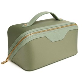 The London Train Case Co. Beauty Train Expandable Makeup Case, Vegan Leather, Two-Tone 24 x 12 x 12 cm (Sage)