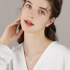 Nature Diamond Freshwater Cultured Pearl Necklace for Women Sterling Silver, Anniversary Present for Wife/Girlfriend, Birthday Jewelry Gifts for Her (0.13 ct) 18-20 Inch