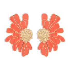 Large Enamel Daisy Flower Floral Dangle Drop Earrings for Women Stud Chic Colorful Oversized Exaggerated Statement Wedding Party Jewelry-Orange