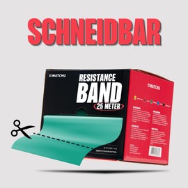 Matchu Sports Resistance Bands, Resistance Bands, 100% Latex, Can be Cut to Size, 5.5 m, 25 m or 45 m, Extra Light to Extra Heavy (Green, Medium (5-6 kg), 25 M)