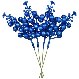 DearHouse 14 Pack Christmas Glitter Berries Stems, 7.8Inch Artificial Christmas Picks for Christmas Tree Ornaments, DIY Xmas Wreath, Crafts, Holiday and Home Decor (Dark Blue)