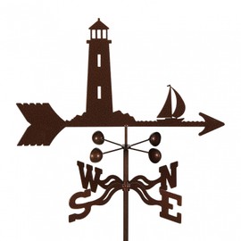 EZ Vane Lighthouse Weathervane — Garden Mount, Wind Cups, Antique Copper Finish, Steel with Durable Triple Powder Coating, Handcrafted in USA